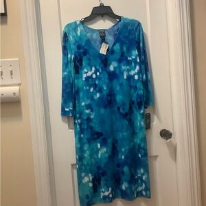 Blue Teal Patterned V-Neck Dress - Clara Sun Woo